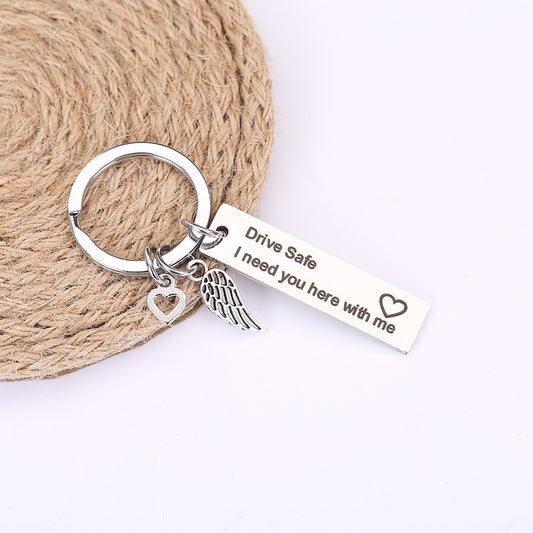 New couple keychain stainless steel jewelry laser lettering